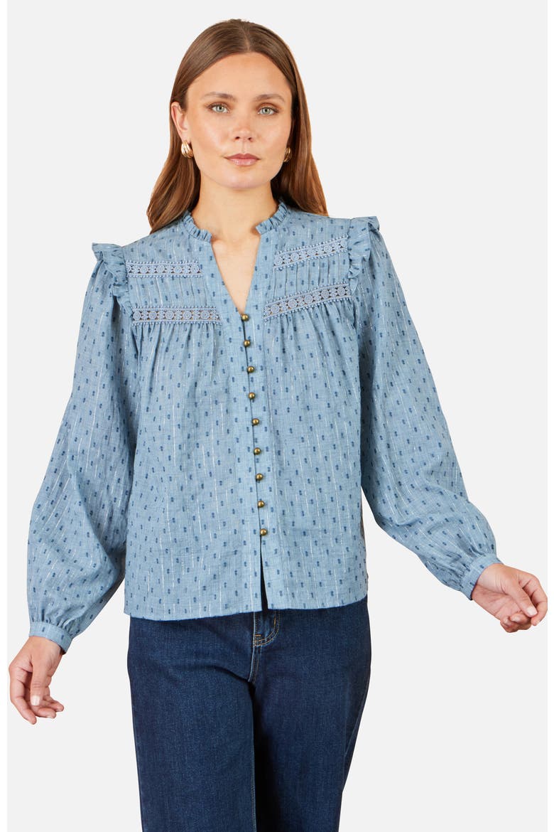 Cotton Lace Detail Shirt, Alternate, color, Blue