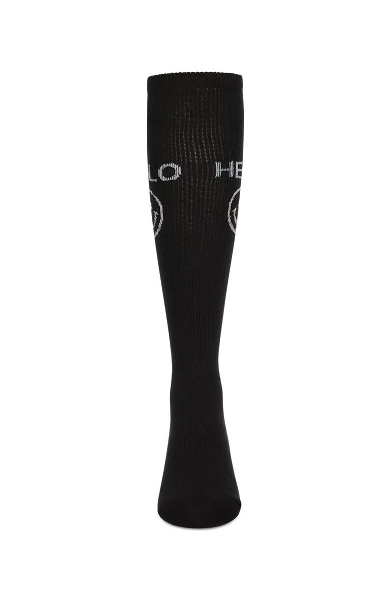 MeMoi HELLO-Theme Knee High Sock, Alternate, color, Black