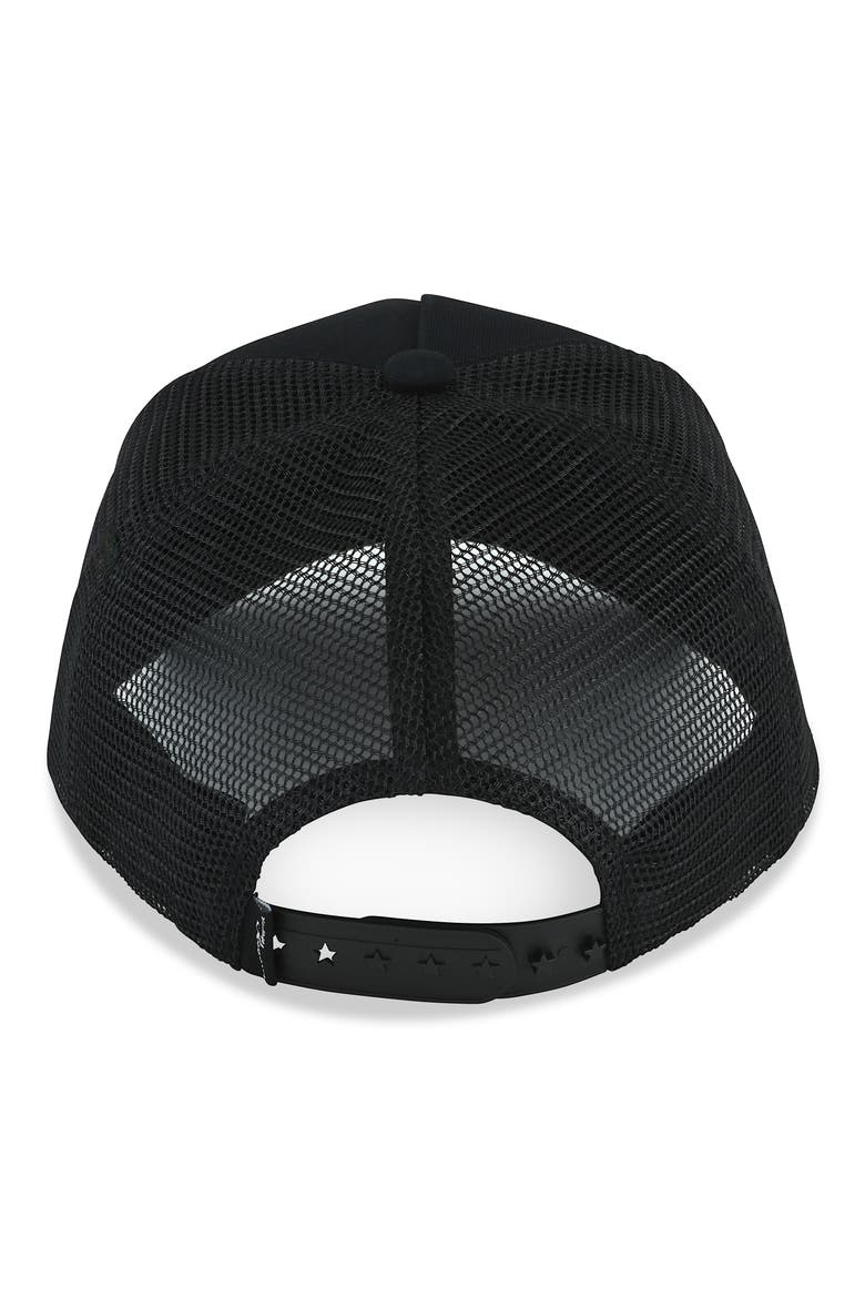 Embroidered Star Mesh Panel Trucker Hat, Alternate, color, BLACK
