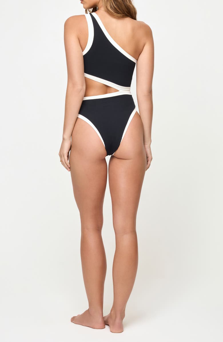 LSPACE Loren Cutout Rib & Jersey One-Piece Swimsuit, Alternate, color, Black/ Cream