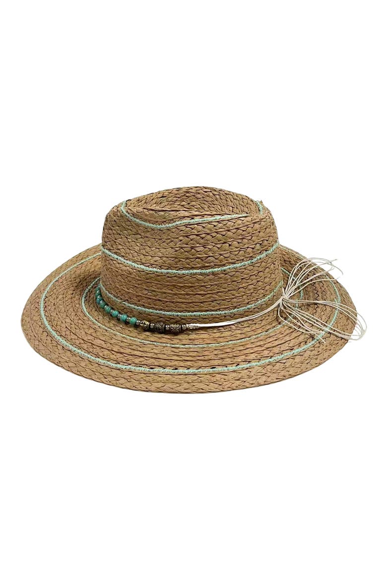 Straw Panama Hat, Main, color, NATURAL/ TURQUOISE
