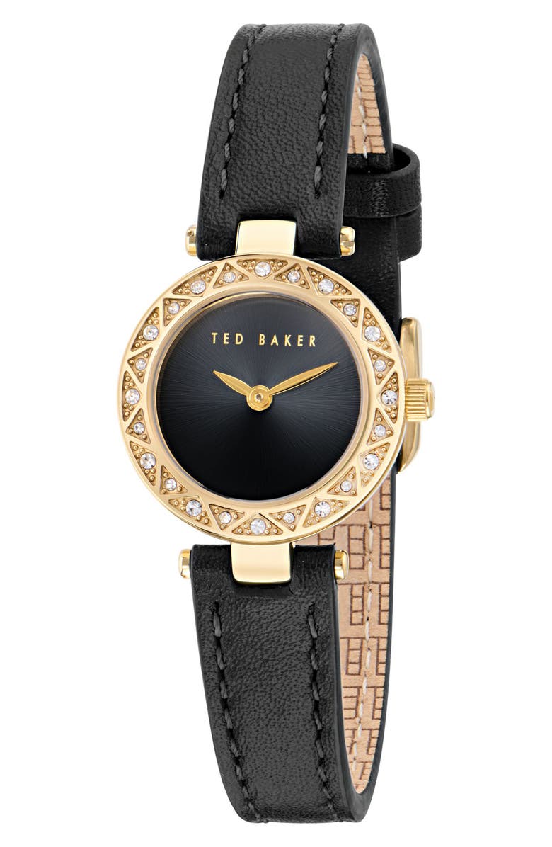 Ted Baker Jolyye Leather Strap Watch, 24mm, Main, color, Black
