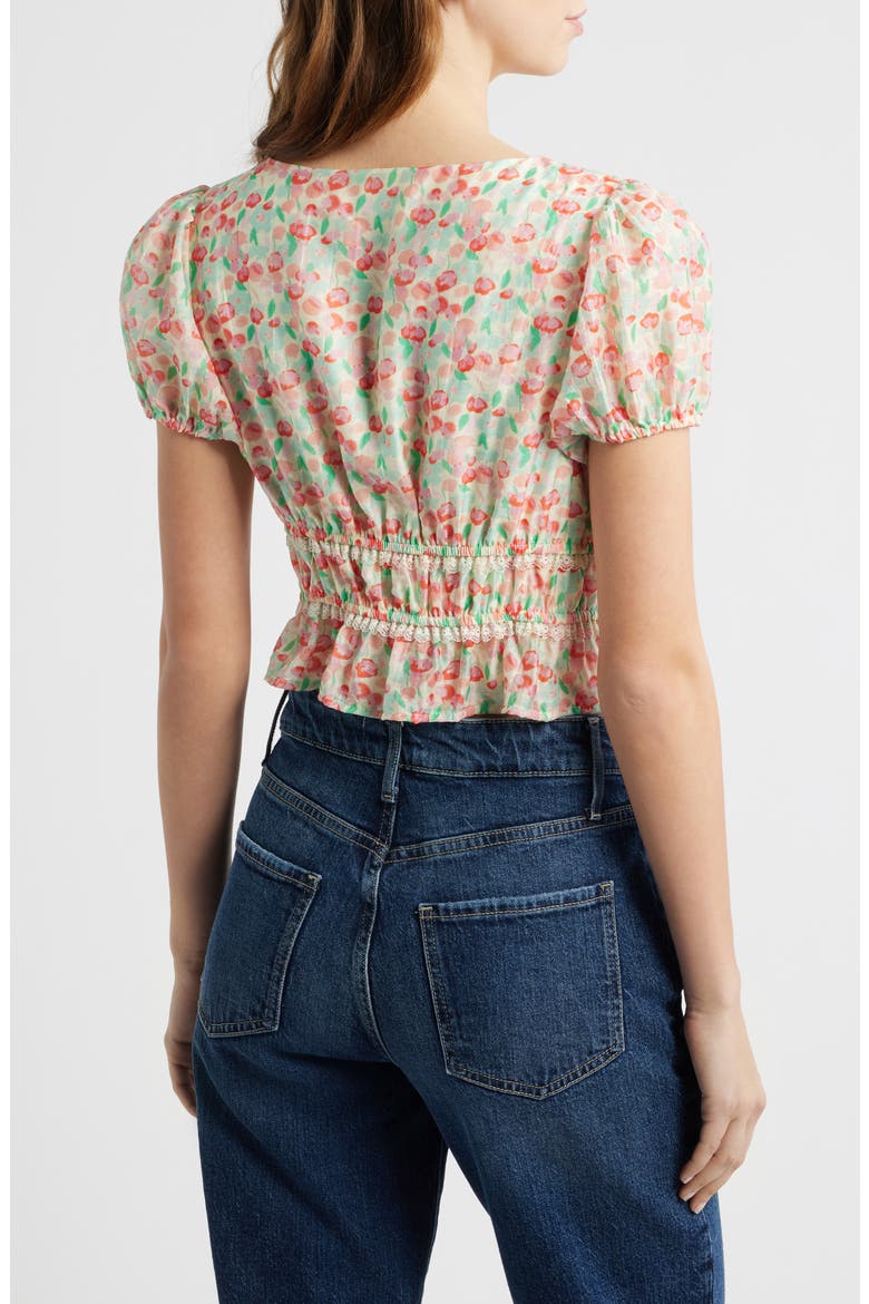 Floral Tie Front Crop Top, Alternate, color, CREAM PINK