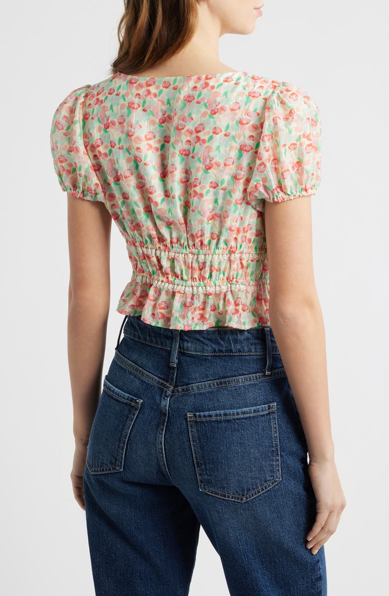All in Favor Floral Tie Front Crop Top, Alternate, color, Cream Pink