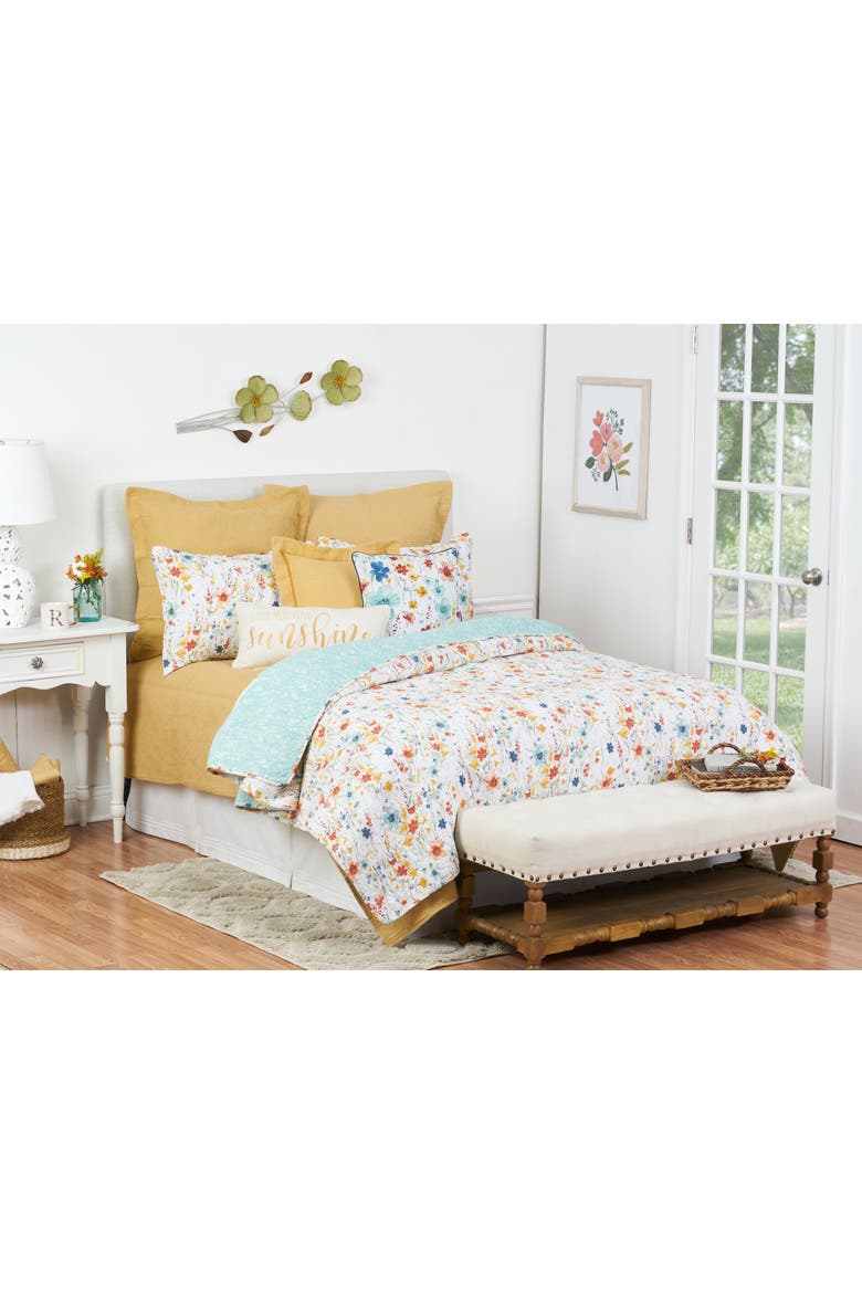 Sheila Spring Floral Cotton Quilt Set  - Reversible and Machine Washable, Main, color, Yellow