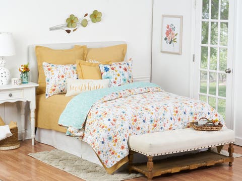 Sheila Spring Floral Cotton Quilt Set  - Reversible and Machine Washable