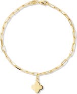DEVATA Clover Charm with Paperclip Chain Bracelet in 14K Gold, 7.5"