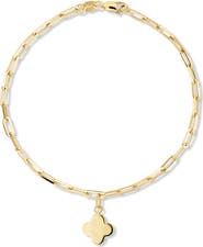 DEVATA Clover Charm with Paperclip Chain Bracelet in 14K Gold, 7"