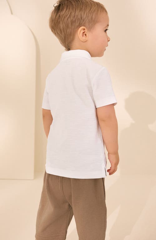 Next Kids' Beach Embroidered Cotton Polo & Knit Shorts Set In White/khaki