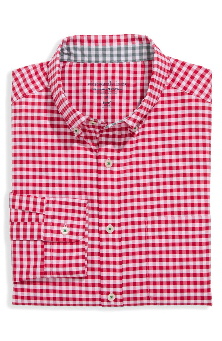 vineyard vines Classic Fit On-The-Go brrrº Gingham Button-Down Shirt, Alternate, color, Red Velvet