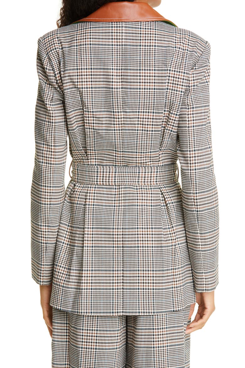 Paprika Glen Plaid Belted Jacket with Faux Leather Trim, Alternate, color, GLEN PLAID