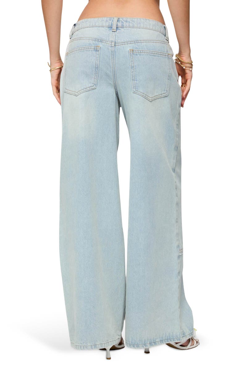 EDIKTED Teela Lace Panel Low Rise Wide Leg Utility Jeans, Alternate, color, Light-Blue
