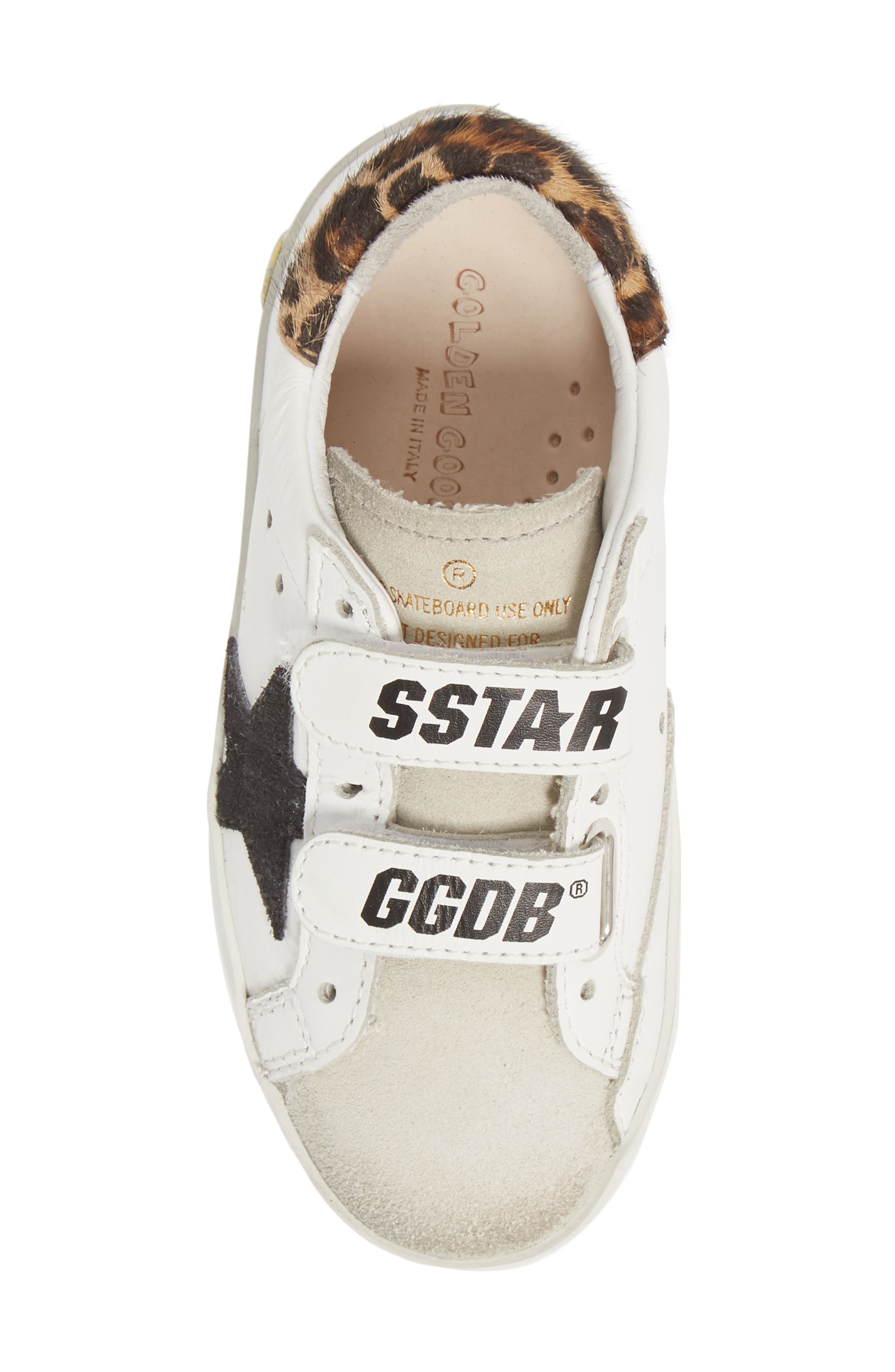 Old School Glitter Sneaker, Alternate, color, WHITE LEATHER/ LEOPARD PONY