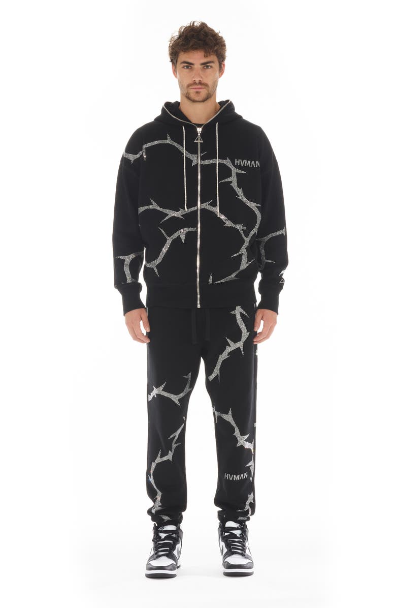 HVMAN Embellished Zip-Up Hoodie, Alternate, color, Black/ Thorn