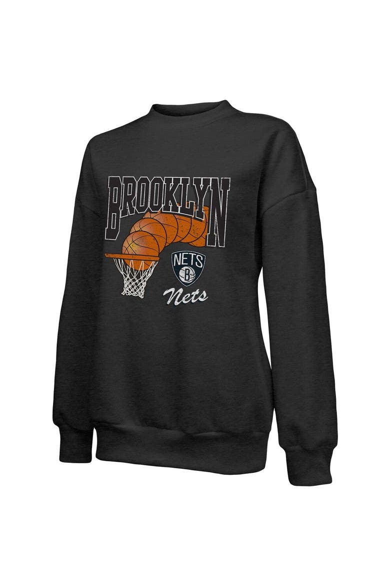 Women's Majestic Threads Black Brooklyn Nets Bank Shot Pullover Tri-Blend Sweatshirt, Alternate, color, Black