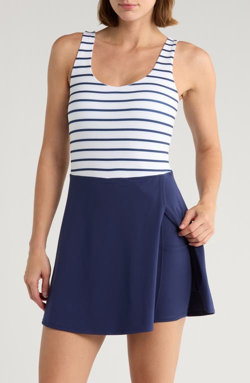 Yogalicious Lux Stripe Double Tee Tennis Dress In Blue