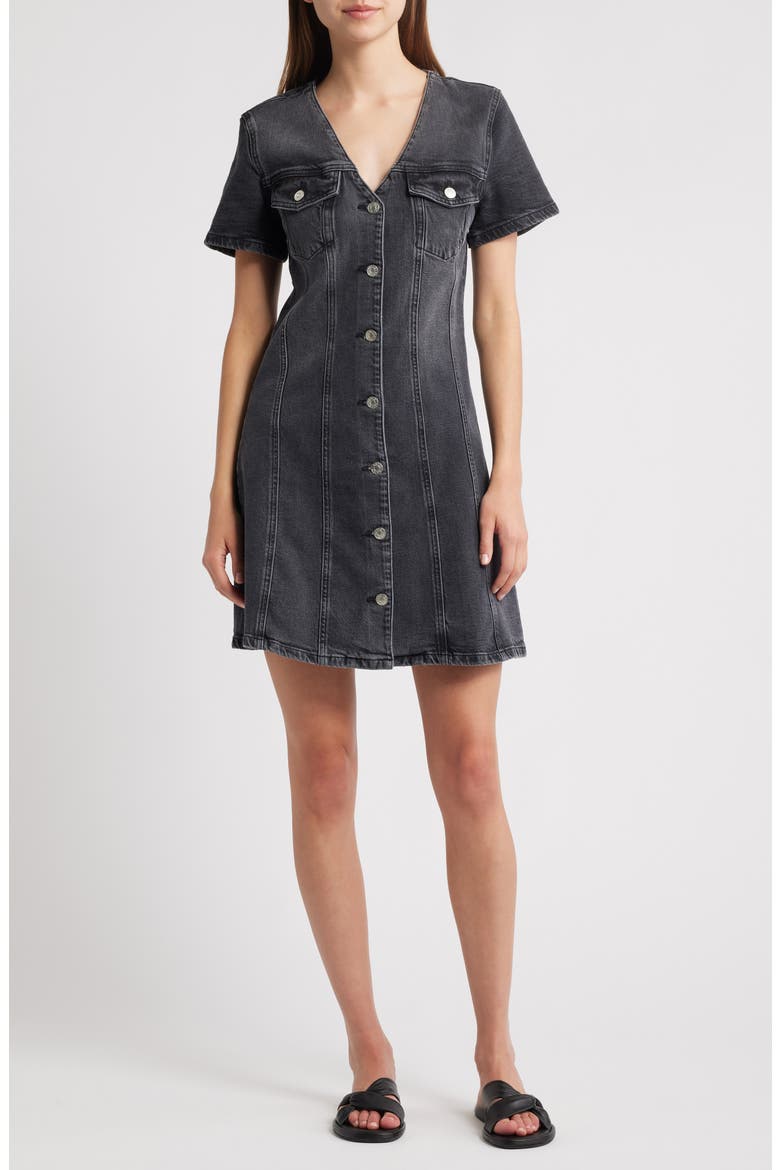 Saratoga Button Front Denim Minidress, Main, color, WASHED BLACK