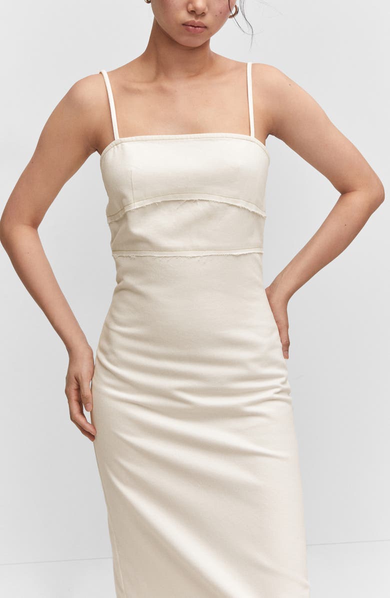 MANGO Raw Edge Denim Midi Dress, Alternate, color, 