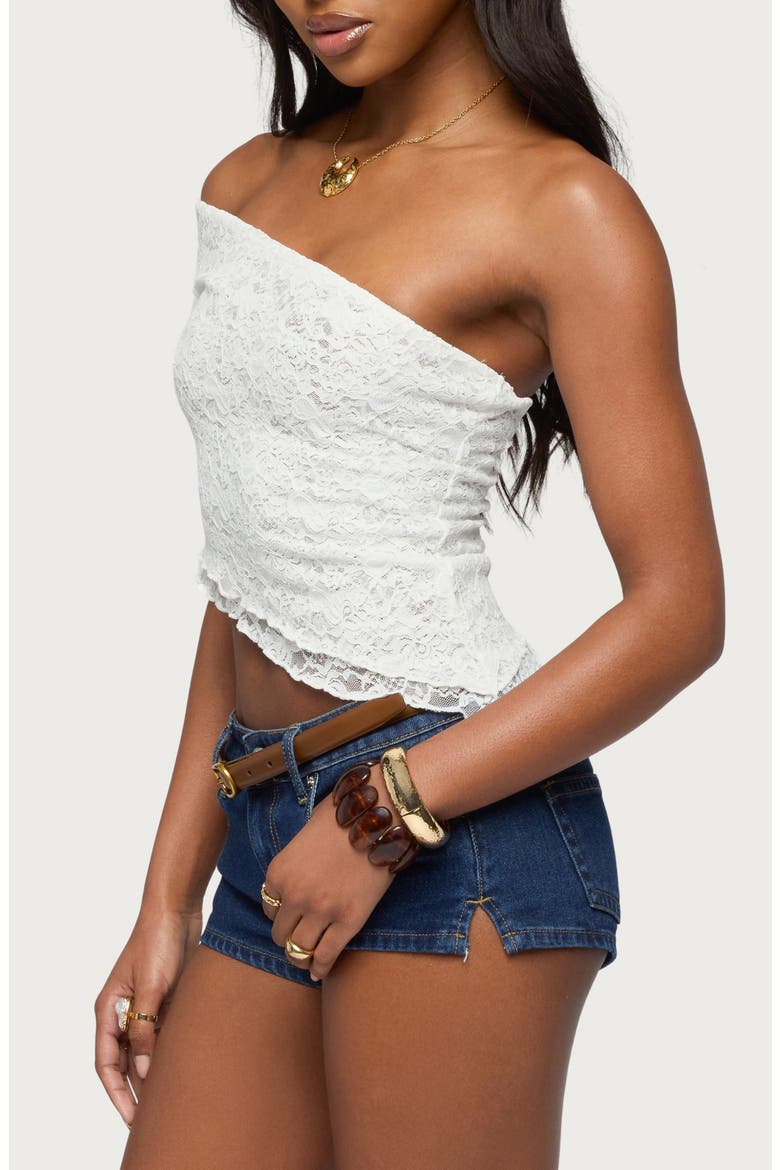 Asymmetric One-Shoulder Lace Top, Alternate, color, WHITE