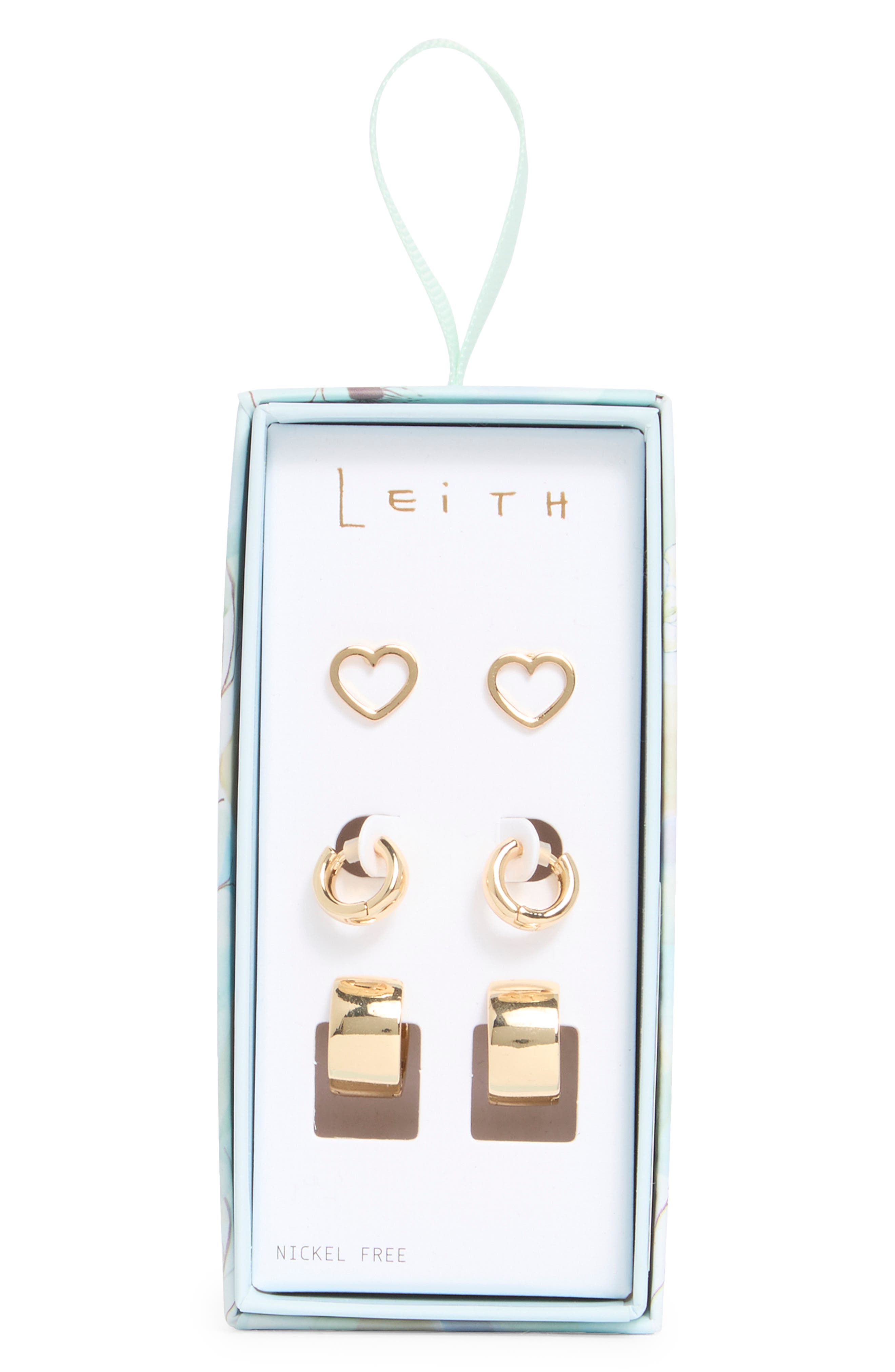 Leith 3-Pack Assorted Stud & Hoop Earrings