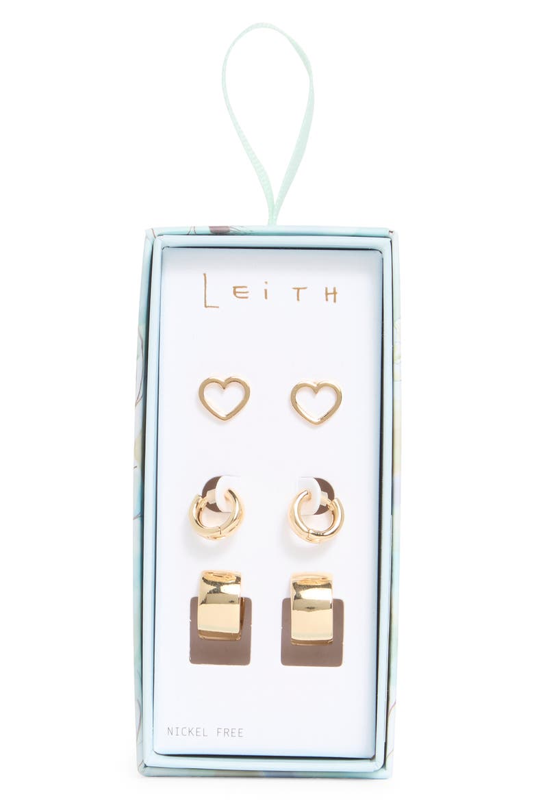 3-Pack Assorted Stud & Hoop Earrings, Main, color, GOLD
