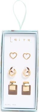 Leith 3-Pack Assorted Stud & Hoop Earrings