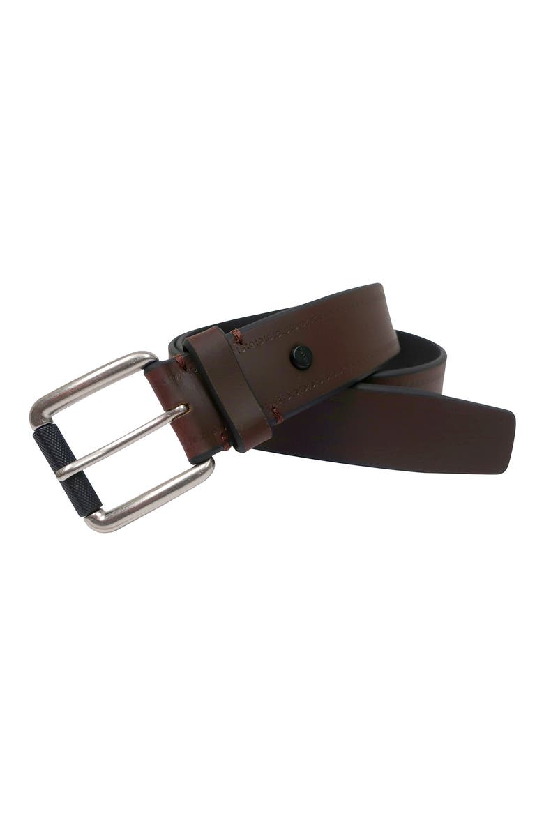 Antiqued Roller Buckle Leather Belt, Alternate, color, COGNAC