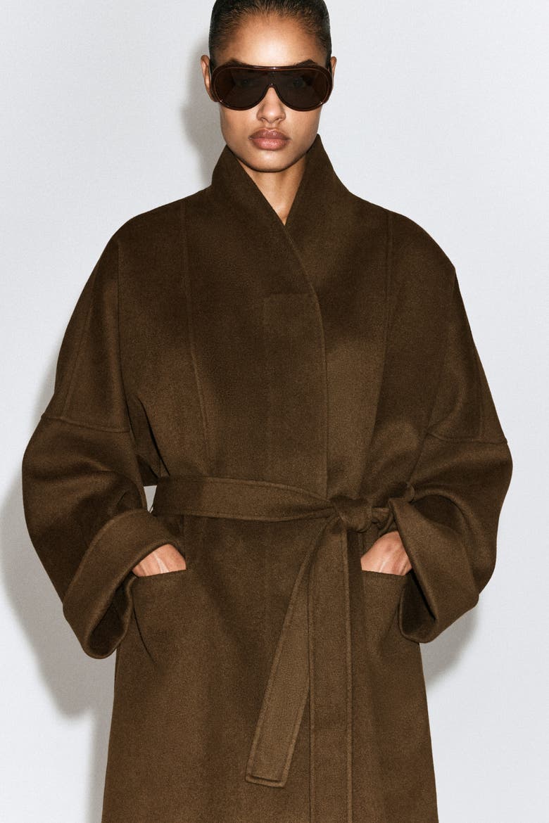Oversized Double-faced Wool Shawl Coat, Alternate, color, BROWN