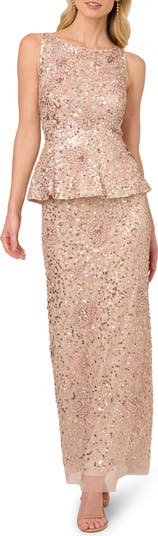 Adrianna Papell Beaded Peplum Sleeveless Gown 