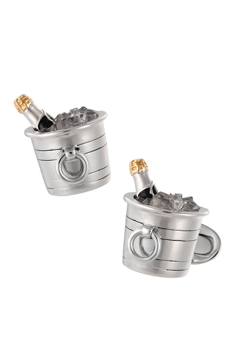 Jan Leslie Champagne Bottle on ice Sterling Cufflinks, Main, color, Silver