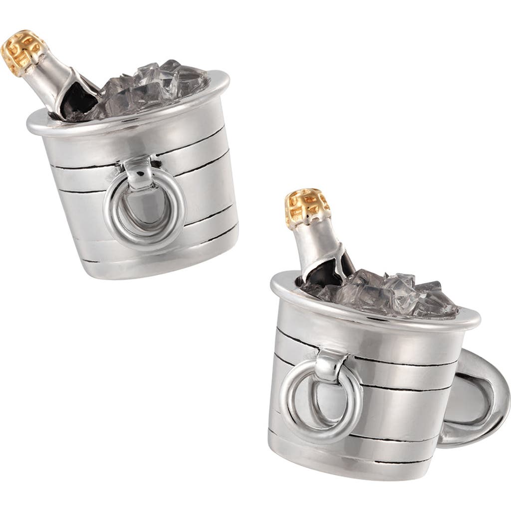 Jan Leslie Champagne Bottle On Ice Sterling Cufflinks In Silver