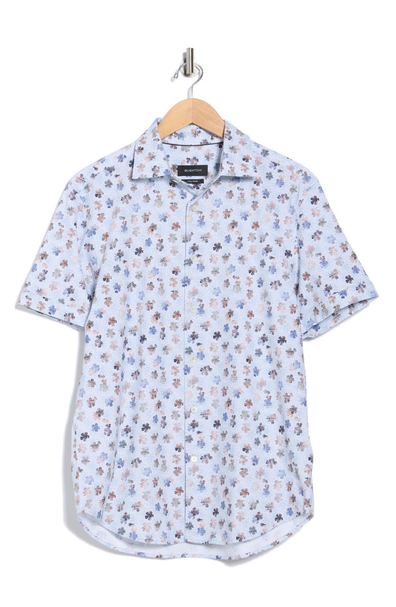 Bugatchi Miles OoohCotton<sup>®</sup> Abstract Print Short Sleeve Button-Up Shirt, Alternate, color, Classic Blue