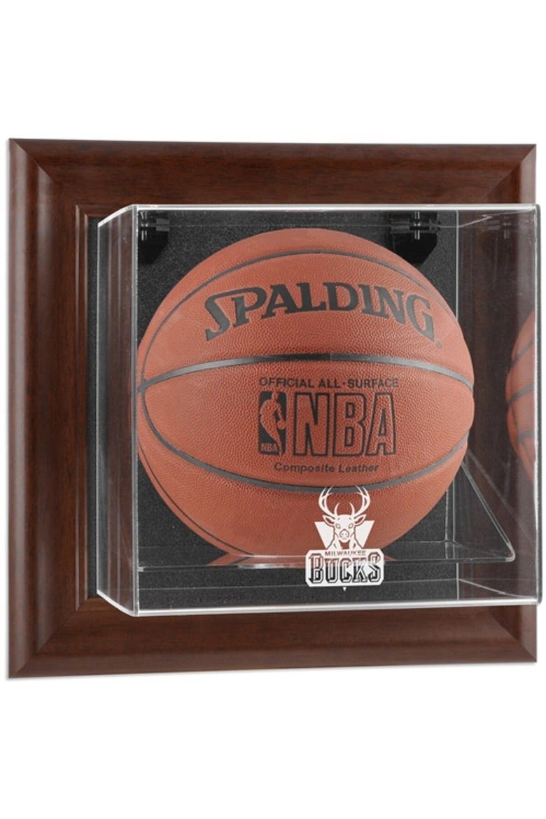 Milwaukee Bucks (2006-2014) Brown Framed Wall-Mounted Team Logo Basketball Display Case, Main, color, Brown