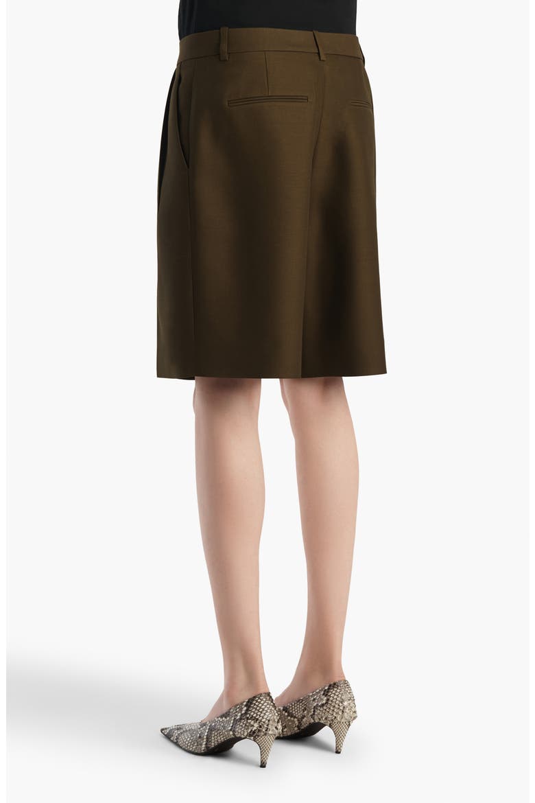 Auggie Pleated Wool & Silk Wide Leg Shorts, Alternate, color, DARK OLIVE