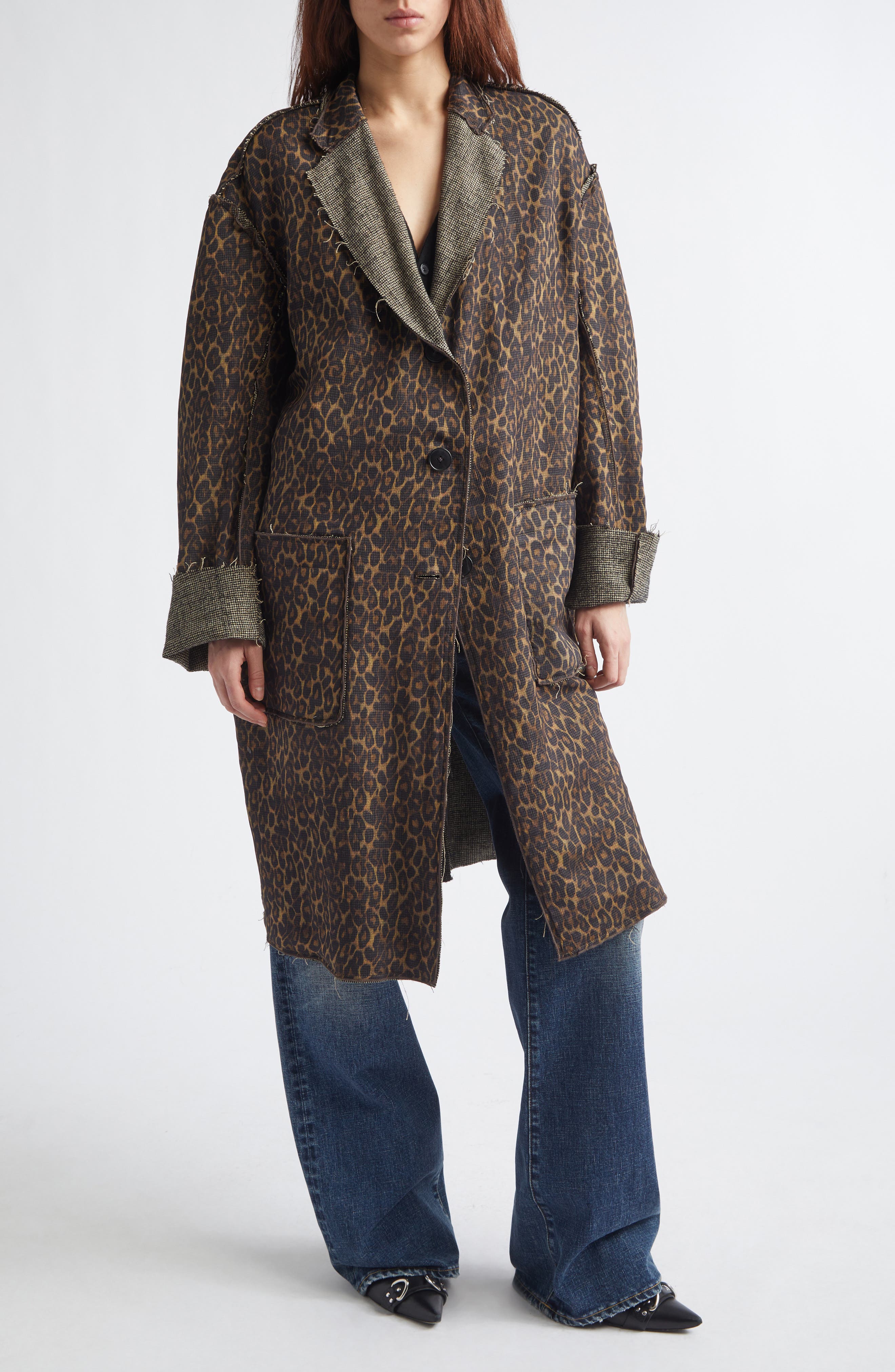 R13 Reversible Raw Cut Linen & Virgin Wool Longline Jacket (Women