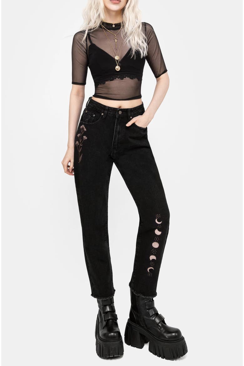 Griffinfly Distressed Denim Mom Jeans, Alternate, color, Black