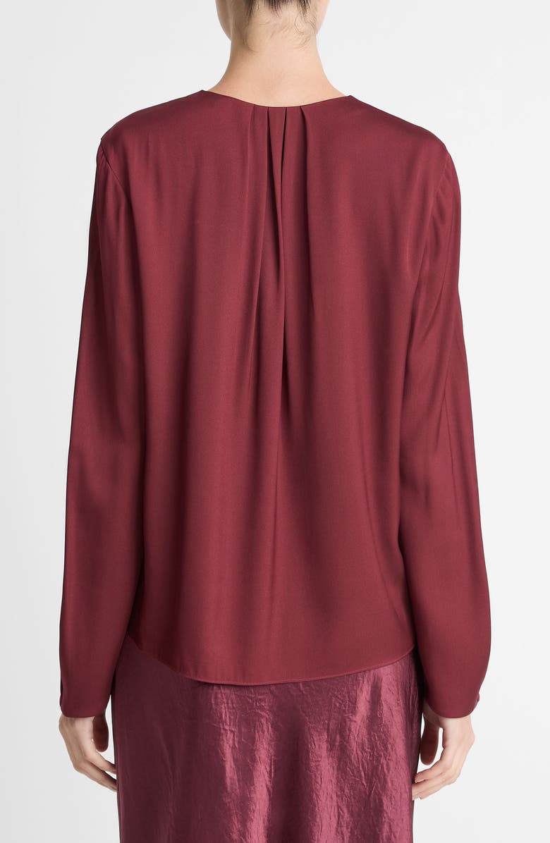 Vince Pleated Neck Silk Blend Top, Alternate, color, Bordeaux