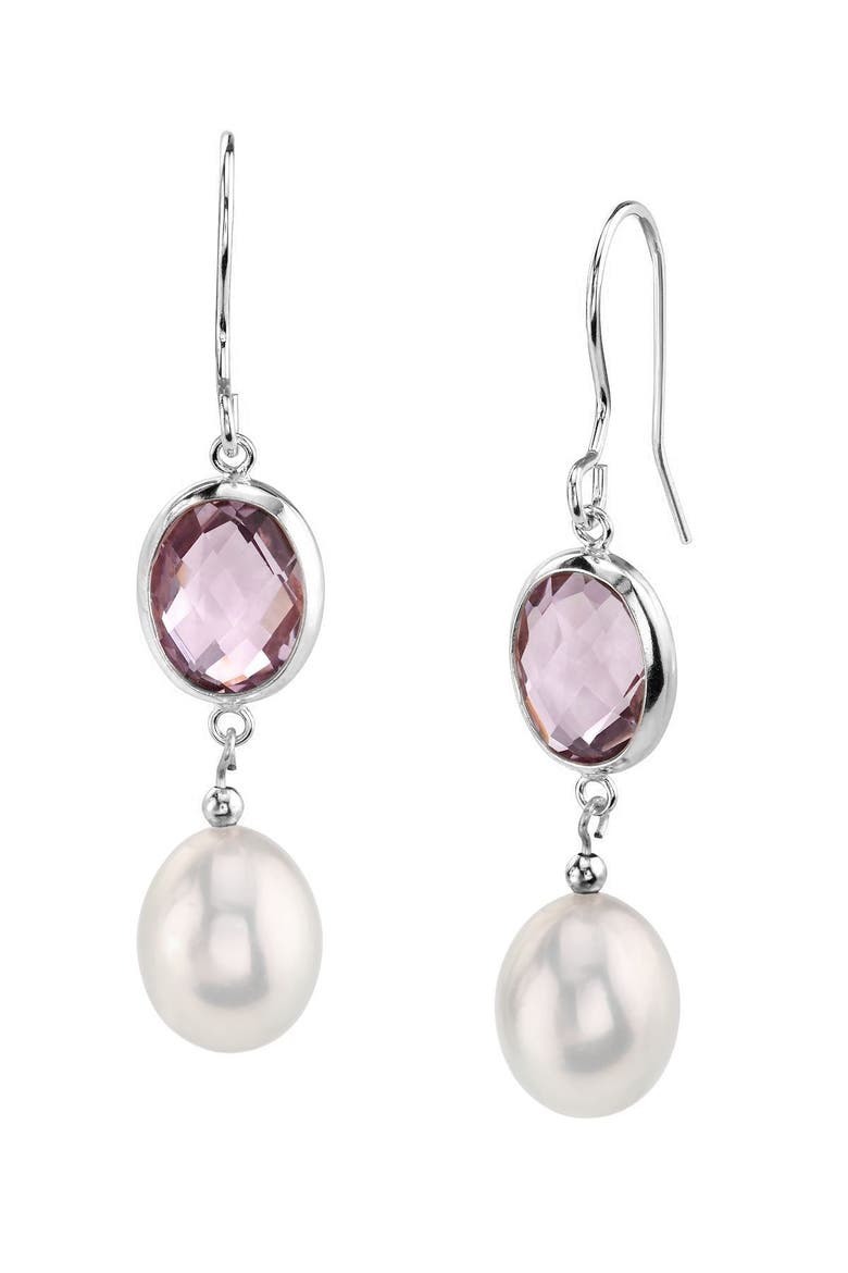 Freshwater Amethyst & Drop Pearl Hailey Tincup Earrings, Main, color, Sterling Silver