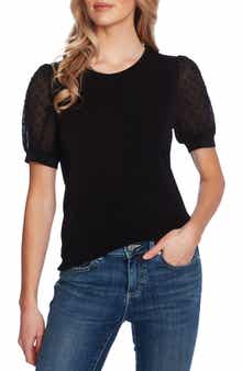 CeCe Clip Dot Puff Sleeve Top