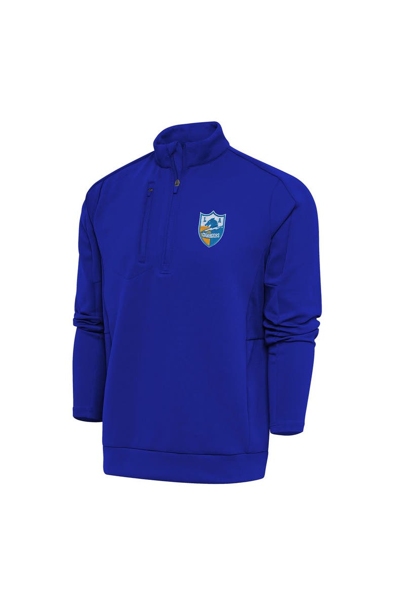 ANTIGUA Men's Antigua Royal Los Angeles Chargers Team Logo Throwback Generation Big & Tall Quarter-Zip Pullover Top, Main, color, 