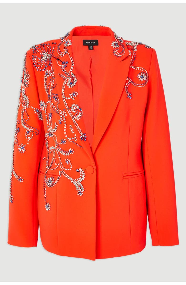 Karen Millen Embellished Single Breasted Blazer, Alternate, color, Red