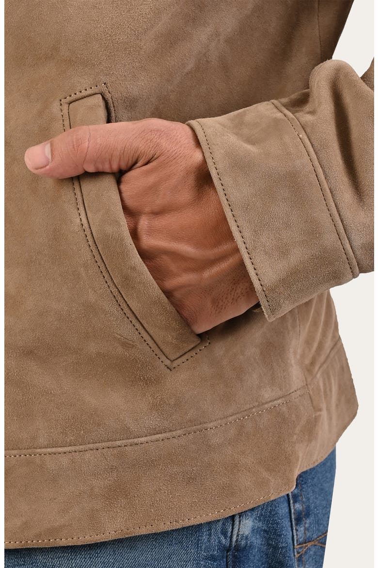 Cafe Leather Racer Jacket, Alternate, color, TAUPE