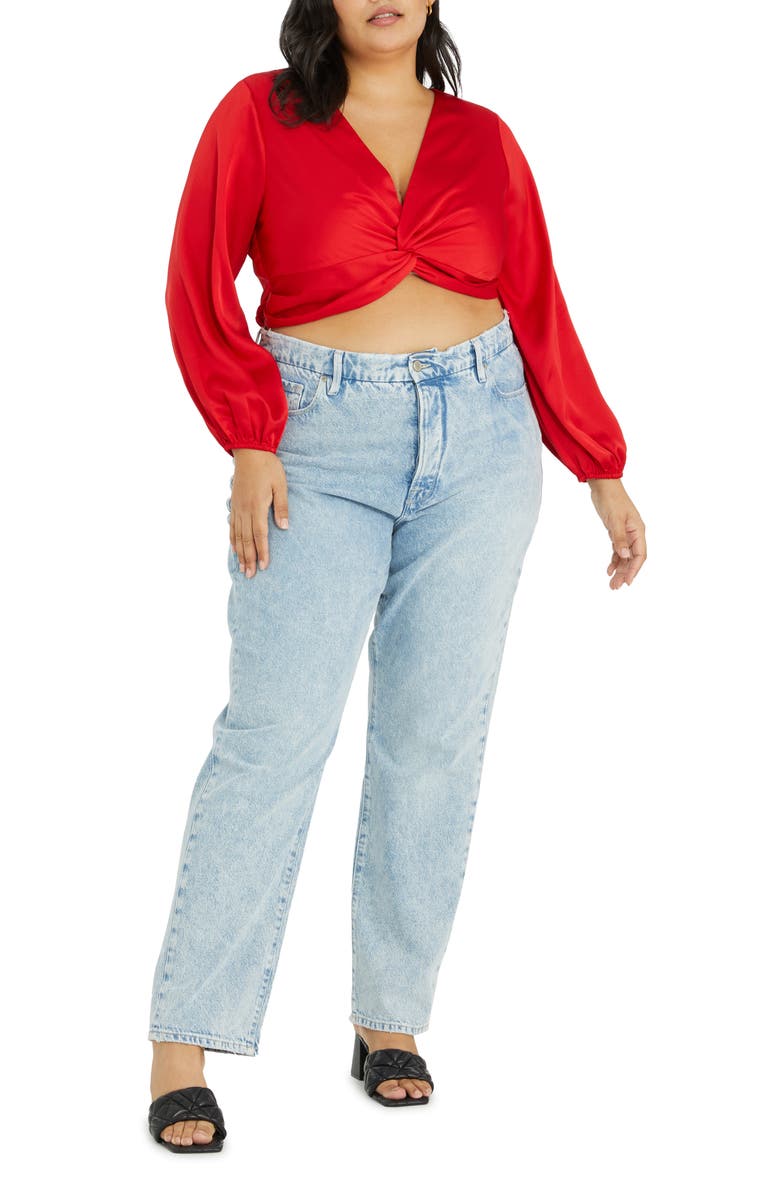 Sanctuary Twist Front Crop Satin Top, Alternate, color,