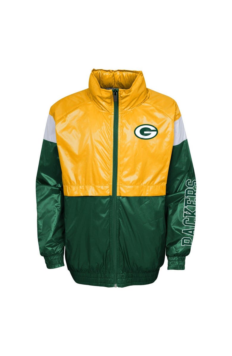 Outerstuff Youth Gold/Green Green Bay Packers Goal Line Stance Full-Zip Hoodie Windbreaker, Alternate, color, Gold