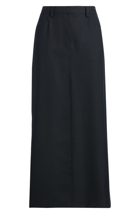 Front Vent Wool Blend Maxi Skirt