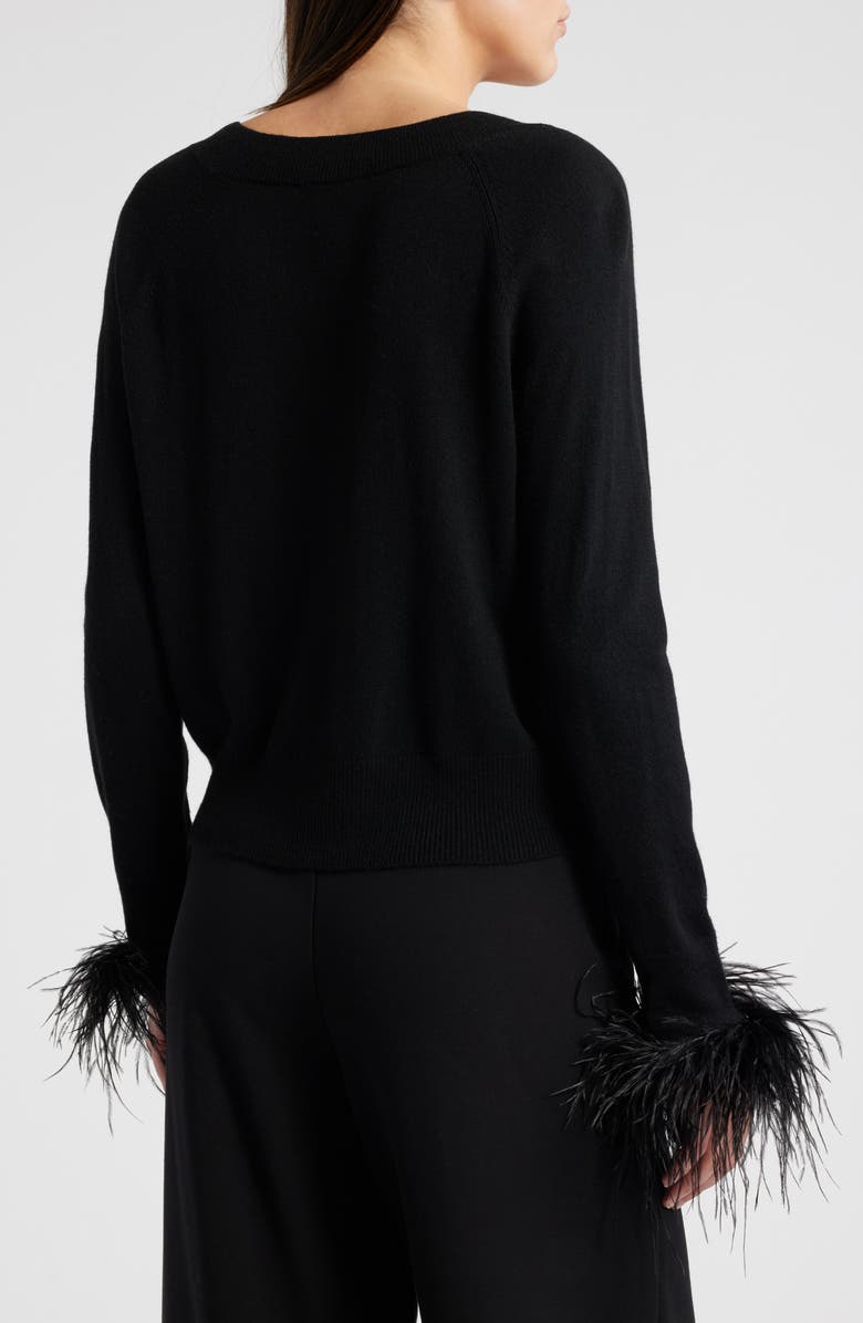 Milly Feather Cuff V-Neck Sweater, Alternate, color, 