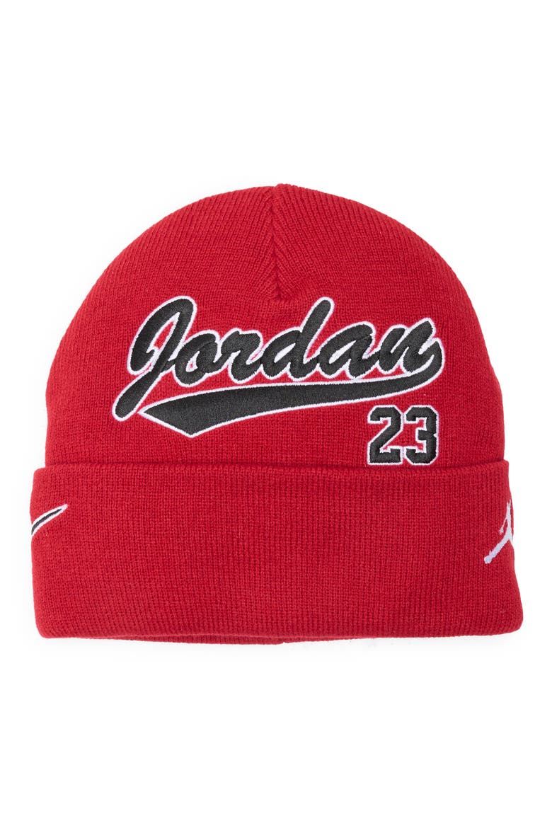 Kids' Embroidered Logo Knit Beanie, Main, color, GYM RED