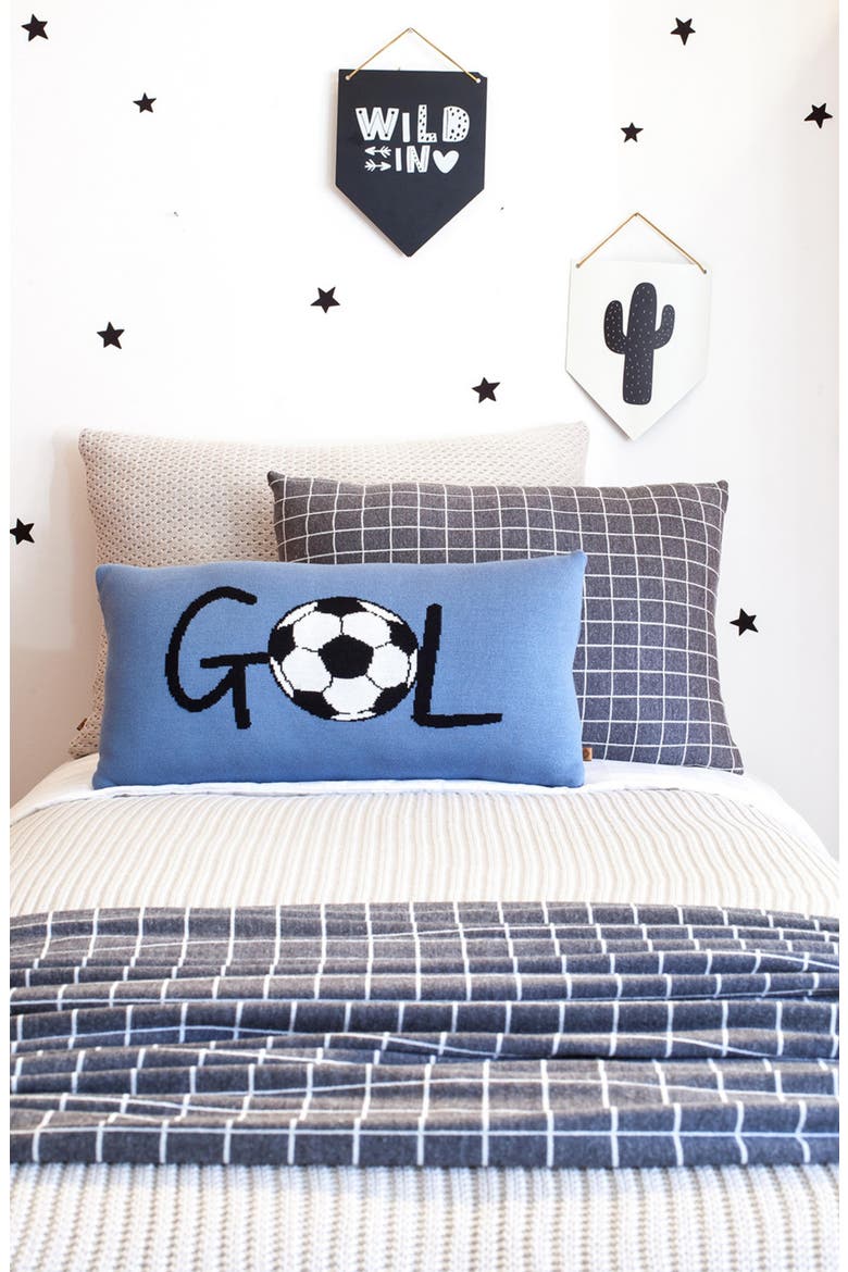 Gol Soccer Rectangular Throw Pillow, Alternate, color, DARK BLUE