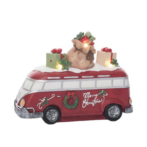 Vintage Holiday Van Figurine Light Up Christmas Decor Multicolor
