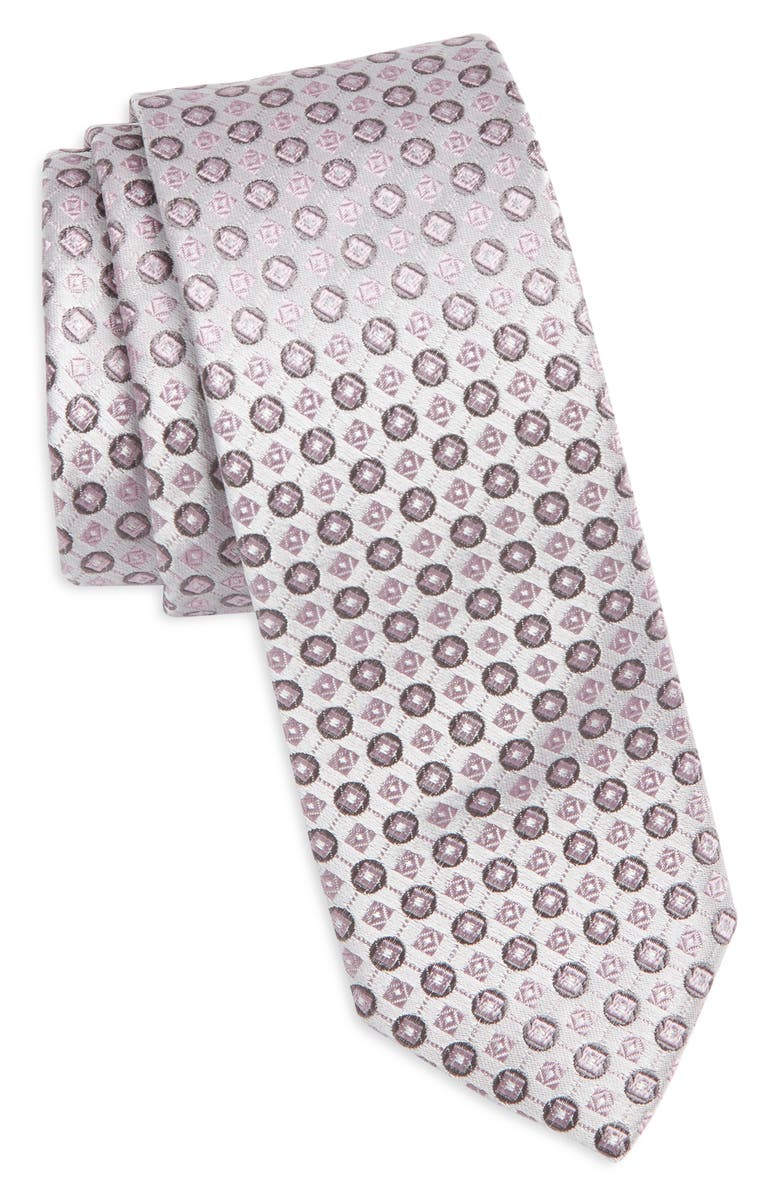 BOSS Neat Medallion Silk Blend Jacquard Tie, Main, color, Open Purple